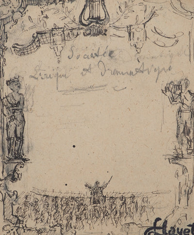 Louis HAYET : Théâtre Grec Antique, Dessin original (photo de détail 3) - Crédit photo : Galerie Art.Paris
