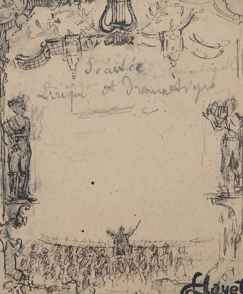 Louis HAYET : Théâtre Grec Antique, Dessin original (photo de détail 3) - Crédit photo : Galerie Art.Paris