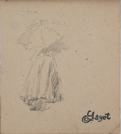 Louis HAYET : Jeune femme au parapluie, Dessin original (vue générale) - Crédit photo : Galerie Art.Paris