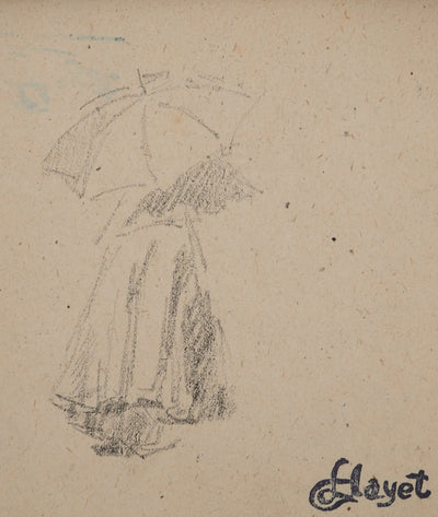Louis HAYET : Jeune femme au parapluie, Dessin original (photo de détail 3) - Crédit photo : Galerie Art.Paris