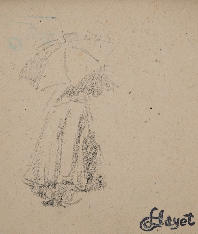 Louis HAYET : Jeune femme au parapluie, Dessin original (photo de détail 3) - Crédit photo : Galerie Art.Paris