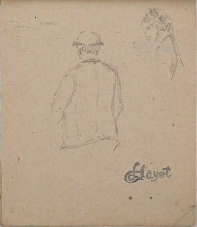 Louis HAYET : Personnages vus de dos, Dessin original (vue générale) - Crédit photo : Galerie Art.Paris