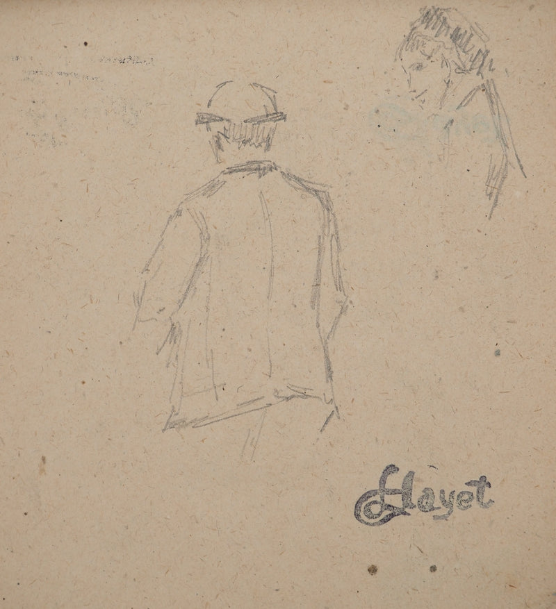 Louis HAYET : Personnages vus de dos, Dessin original (photo de détail 3) - Crédit photo : Galerie Art.Paris