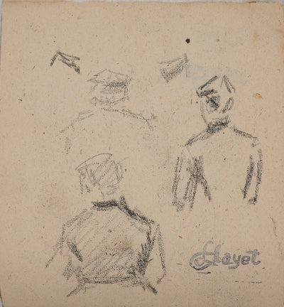 Louis HAYET : Personnages vus de dos, Dessin original (photo de détail 6) - Crédit photo : Galerie Art.Paris