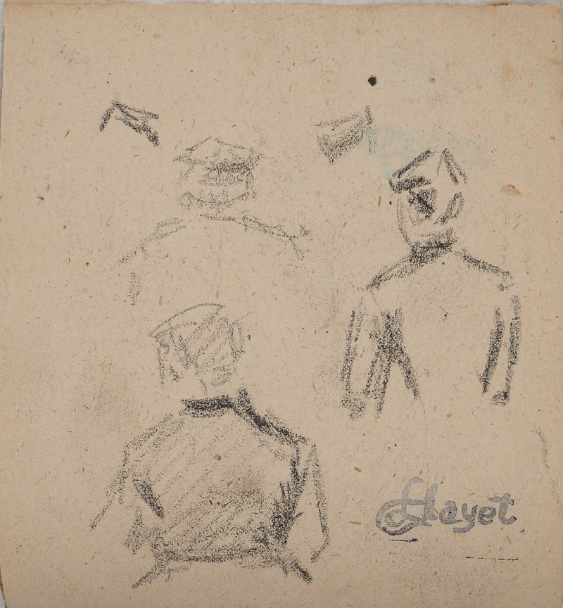 Louis HAYET : Personnages vus de dos, Dessin original (photo de détail 6) - Crédit photo : Galerie Art.Paris