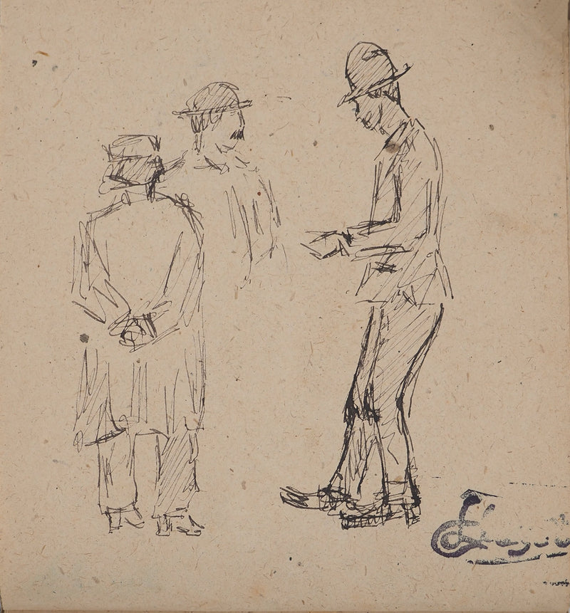 Louis HAYET : Les hommes aux chapeaux, Dessin original (vue générale) - Crédit photo : Galerie Art.Paris