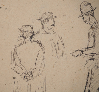 Louis HAYET : Les hommes aux chapeaux, Dessin original (photo de détail 4) - Crédit photo : Galerie Art.Paris