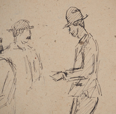Louis HAYET : Les hommes aux chapeaux, Dessin original (photo de détail 5) - Crédit photo : Galerie Art.Paris