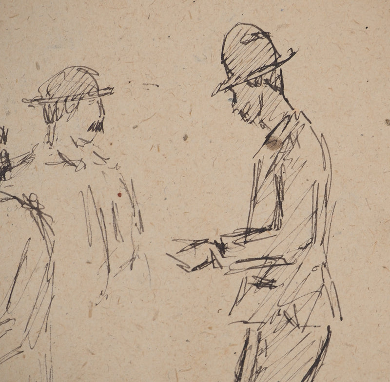 Louis HAYET : Les hommes aux chapeaux, Dessin original (photo de détail 5) - Crédit photo : Galerie Art.Paris