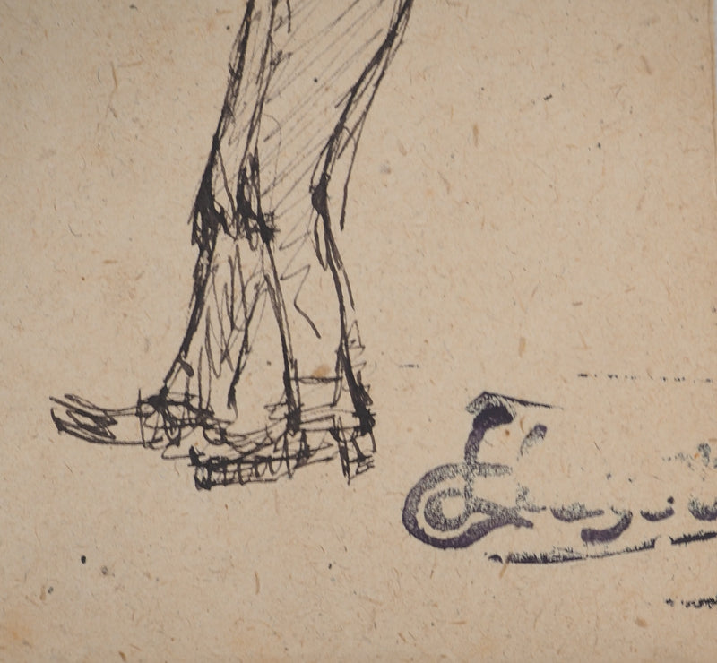 Louis HAYET : Les hommes aux chapeaux, Dessin original (photo de détail 2) - Crédit photo : Galerie Art.Paris