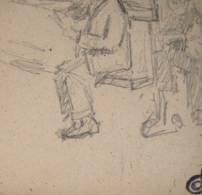 Louis HAYET : Hommes lisant sur un banc, Dessin original (photo de détail 5) - Crédit photo : Galerie Art.Paris