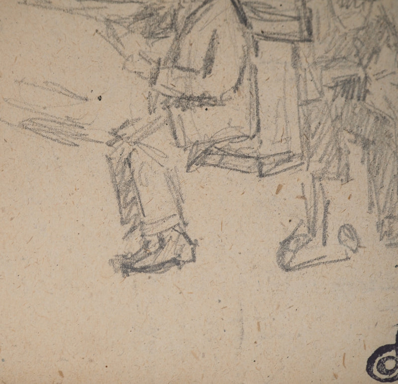 Louis HAYET : Hommes lisant sur un banc, Dessin original (photo de détail 5) - Crédit photo : Galerie Art.Paris