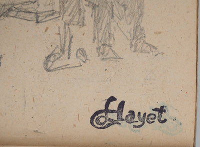 Louis HAYET : Hommes lisant sur un banc, Dessin original (photo de détail 2) - Crédit photo : Galerie Art.Paris