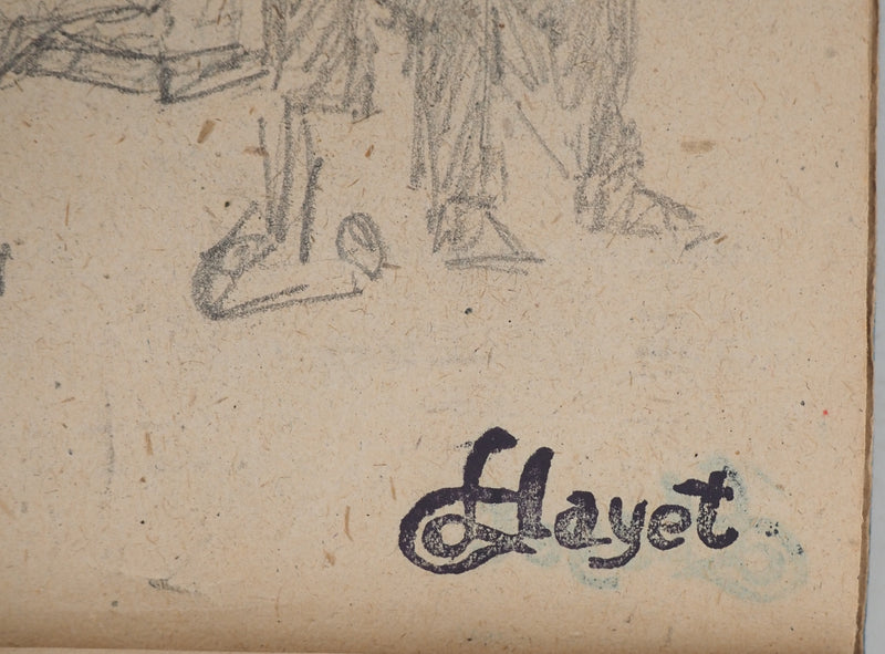 Louis HAYET : Hommes lisant sur un banc, Dessin original (photo de détail 2) - Crédit photo : Galerie Art.Paris