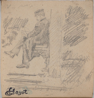 Louis HAYET : Hommes lisant sur un banc, Dessin original (photo de détail 6) - Crédit photo : Galerie Art.Paris