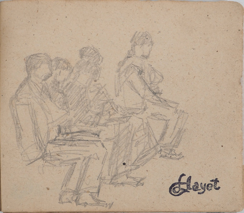 Louis HAYET : Pause déjeuner, Dessin original (vue générale) - Crédit photo : Galerie Art.Paris