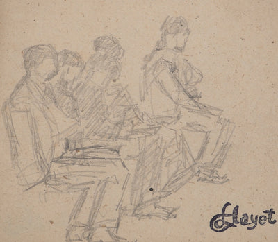 Louis HAYET : Pause déjeuner, Dessin original (photo de détail 3) - Crédit photo : Galerie Art.Paris
