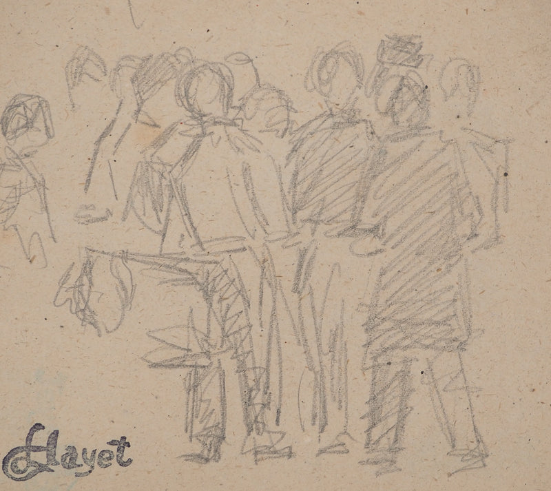Louis HAYET : Les retrouvailles, Dessin original (photo de détail 3) - Crédit photo : Galerie Art.Paris