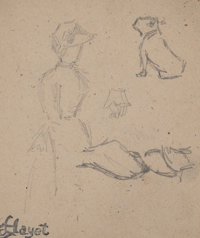 Louis HAYET : Jeune femme et son chien, Dessin original (photo de détail 3) - Crédit photo : Galerie Art.Paris