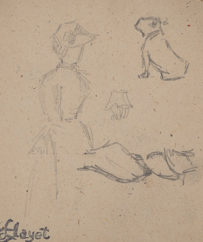 Louis HAYET : Jeune femme et son chien, Dessin original (photo de détail 3) - Crédit photo : Galerie Art.Paris