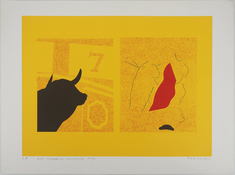 Pablo LARREGUI : Composition au taureau, Sérigraphie originale (vue générale) - Crédit photo : Galerie Art.Paris