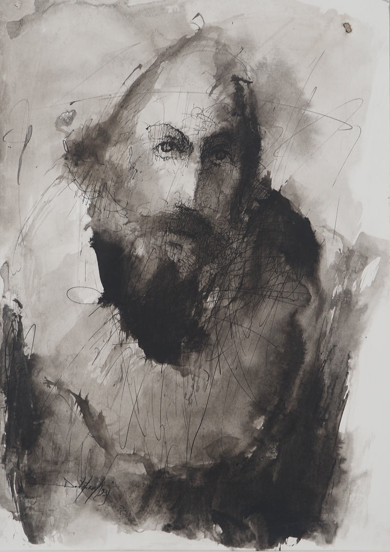 Daniel AIRAM : Homme au regard perçant, Dessin original (photo de détail 3) - Crédit photo : Galerie Art.Paris