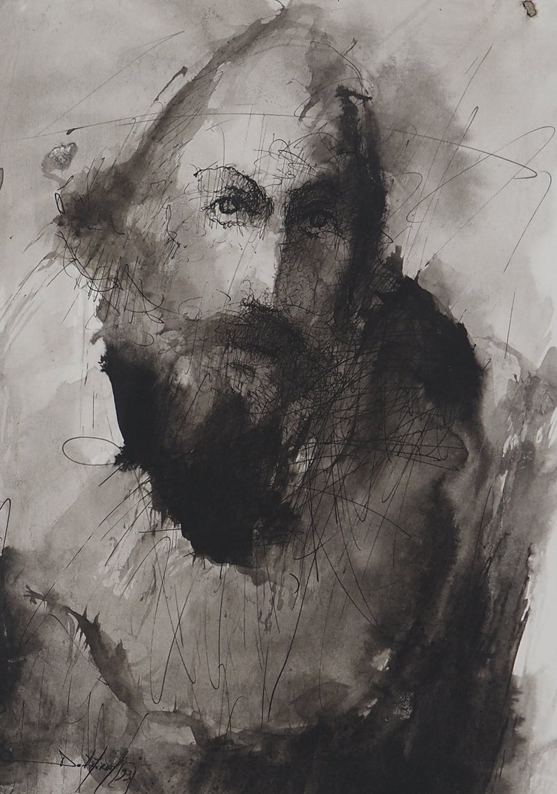 Daniel AIRAM : Homme au regard perçant, Dessin original (vue générale) - Crédit photo : Galerie Art.Paris