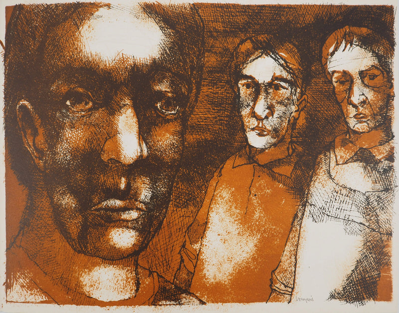Jean-Claude BOURGEOIS : Trois figures, Lithographie originale (vue générale) - Crédit photo : Galerie Art.Paris