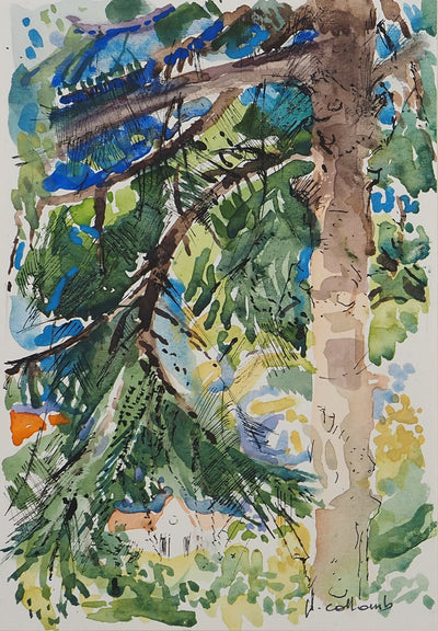 Paul COLLOMB : Maison en forêt, Aquarelle originale (vue générale) - Crédit photo : Galerie Art.Paris