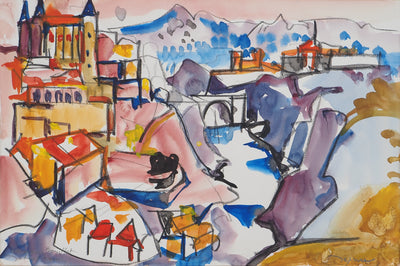 Jacques DESPIERRE : Paysage au château, Aquarelle originale (vue générale) - Crédit photo : Galerie Art.Paris