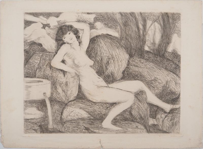 Joan GONZALEZ : Nu allongé à la source, Gravure originale (vue générale) - Crédit photo : Galerie Art.Paris