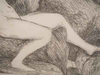 Joan GONZALEZ : Nu allongé à la source, Gravure originale (photo de détail 4) - Crédit photo : Galerie Art.Paris