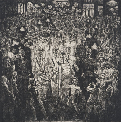 Auguste Jean GAUDIN : Le défilé des pompiers, Gravure originale (photo de détail 3) - Crédit photo : Galerie Art.Paris
