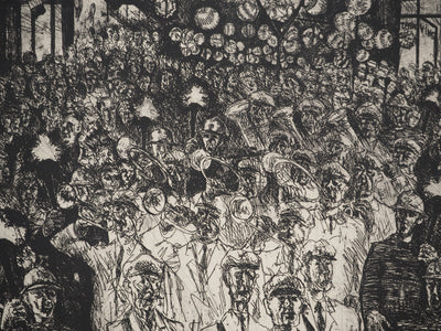 Auguste Jean GAUDIN : Le défilé des pompiers, Gravure originale (photo de détail 5) - Crédit photo : Galerie Art.Paris