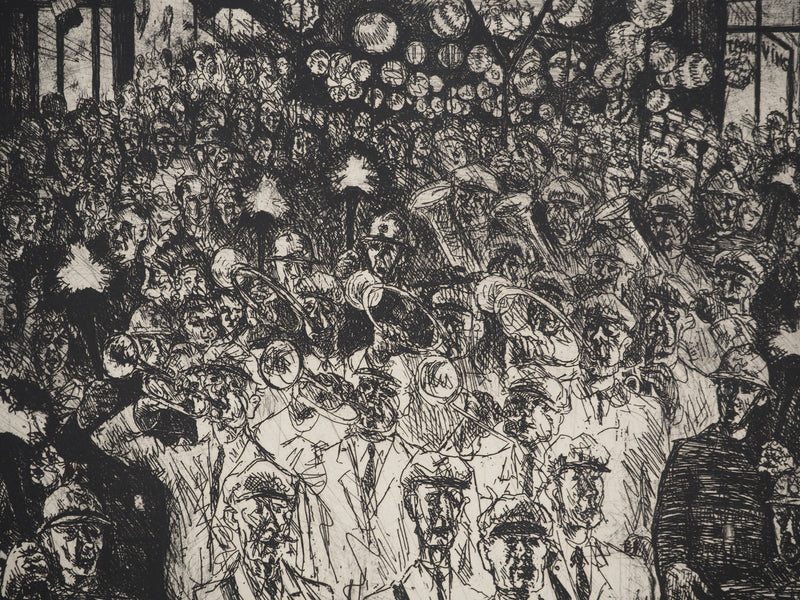 Auguste Jean GAUDIN : Le défilé des pompiers, Gravure originale (photo de détail 5) - Crédit photo : Galerie Art.Paris