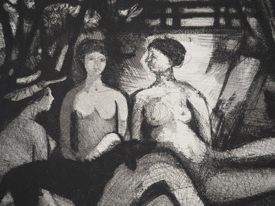 Maurice ASSELIN : Trois femmes sous le soleil d'été, Gravure originale (photo de détail 4) - Crédit photo : Galerie Art.Paris