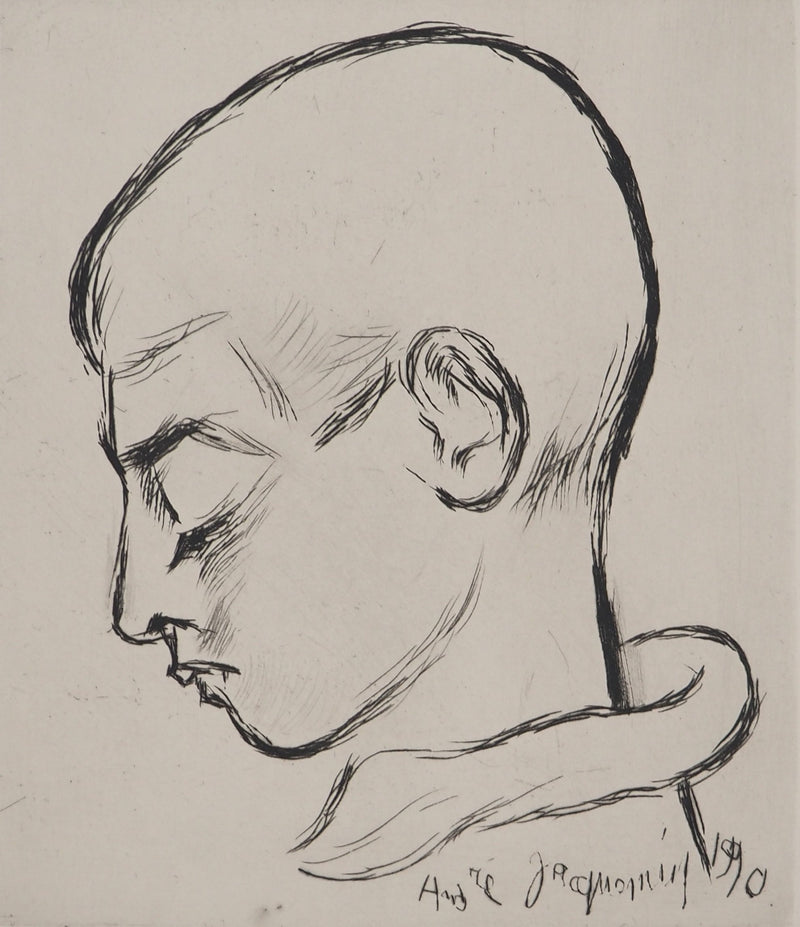 André JACQUEMIN : Portrait de jeune garçon, Gravure originale (photo de détail 3) - Crédit photo : Galerie Art.Paris