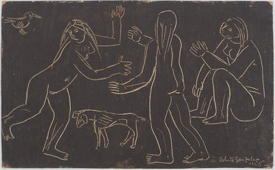 Roberta GONZALEZ : Jeunes filles, oiseau et chien, oeuvre originale (vue générale) - Crédit photo : Galerie Art.Paris