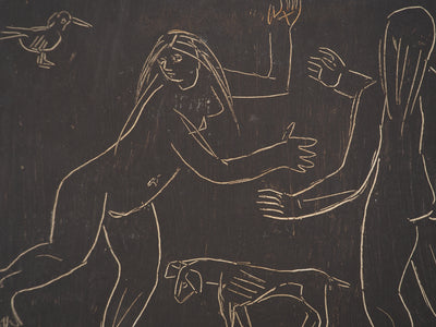 Roberta GONZALEZ : Jeunes filles, oiseau et chien, oeuvre originale (photo de détail 4) - Crédit photo : Galerie Art.Paris