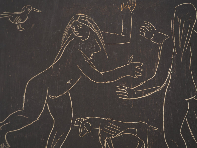 Roberta GONZALEZ : Jeunes filles, oiseau et chien, oeuvre originale (photo de détail 4) - Crédit photo : Galerie Art.Paris