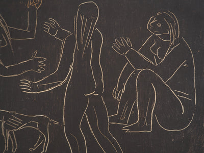 Roberta GONZALEZ : Jeunes filles, oiseau et chien, oeuvre originale (photo de détail 5) - Crédit photo : Galerie Art.Paris
