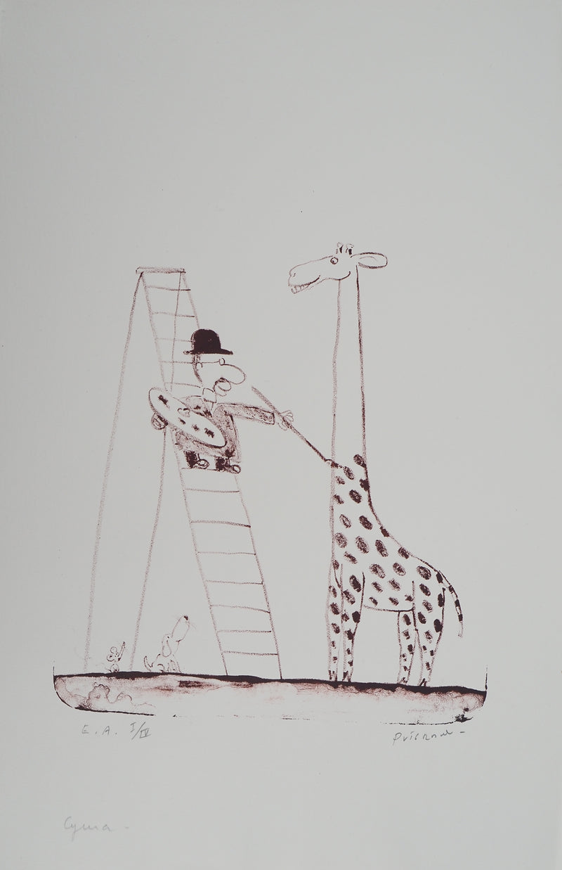 Fernando PUIG ROSADO : Le peintre et la girafe, Lithographie originale (photo de détail 3) - Crédit photo : Galerie Art.Paris