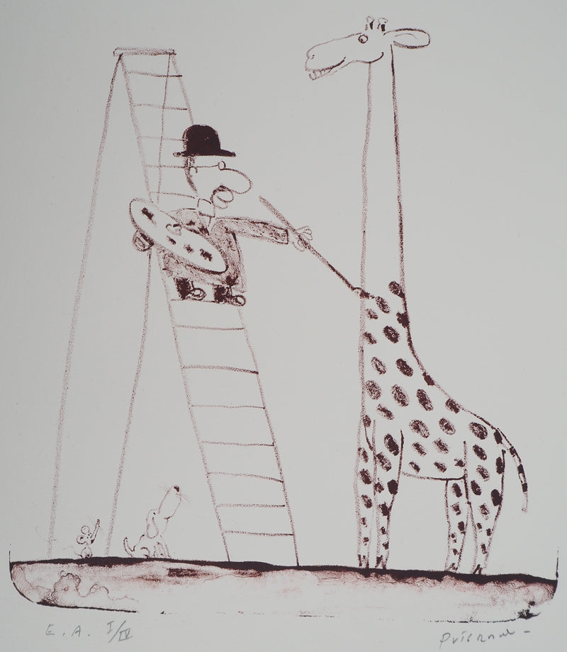 Fernando PUIG ROSADO : Le peintre et la girafe, Lithographie originale (vue générale) - Crédit photo : Galerie Art.Paris
