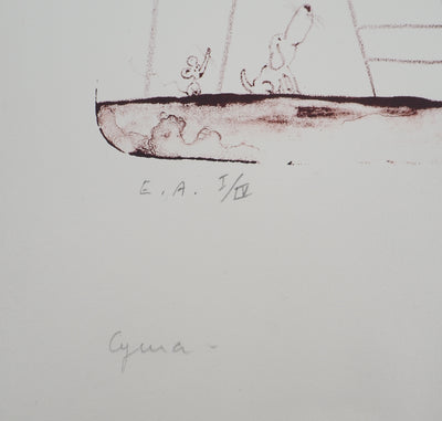 Fernando PUIG ROSADO : Le peintre et la girafe, Lithographie originale (photo de détail 6) - Crédit photo : Galerie Art.Paris