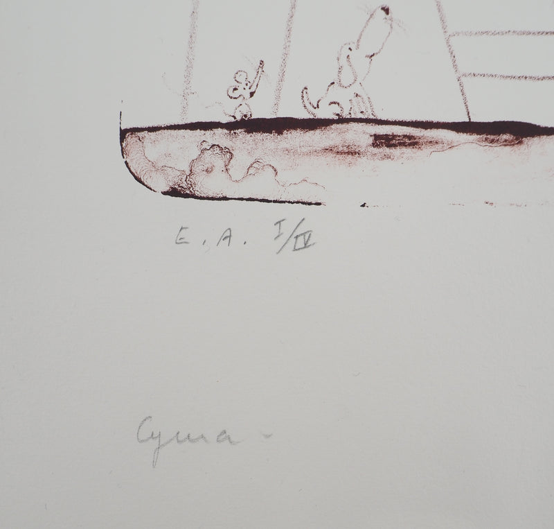 Fernando PUIG ROSADO : Le peintre et la girafe, Lithographie originale (photo de détail 6) - Crédit photo : Galerie Art.Paris