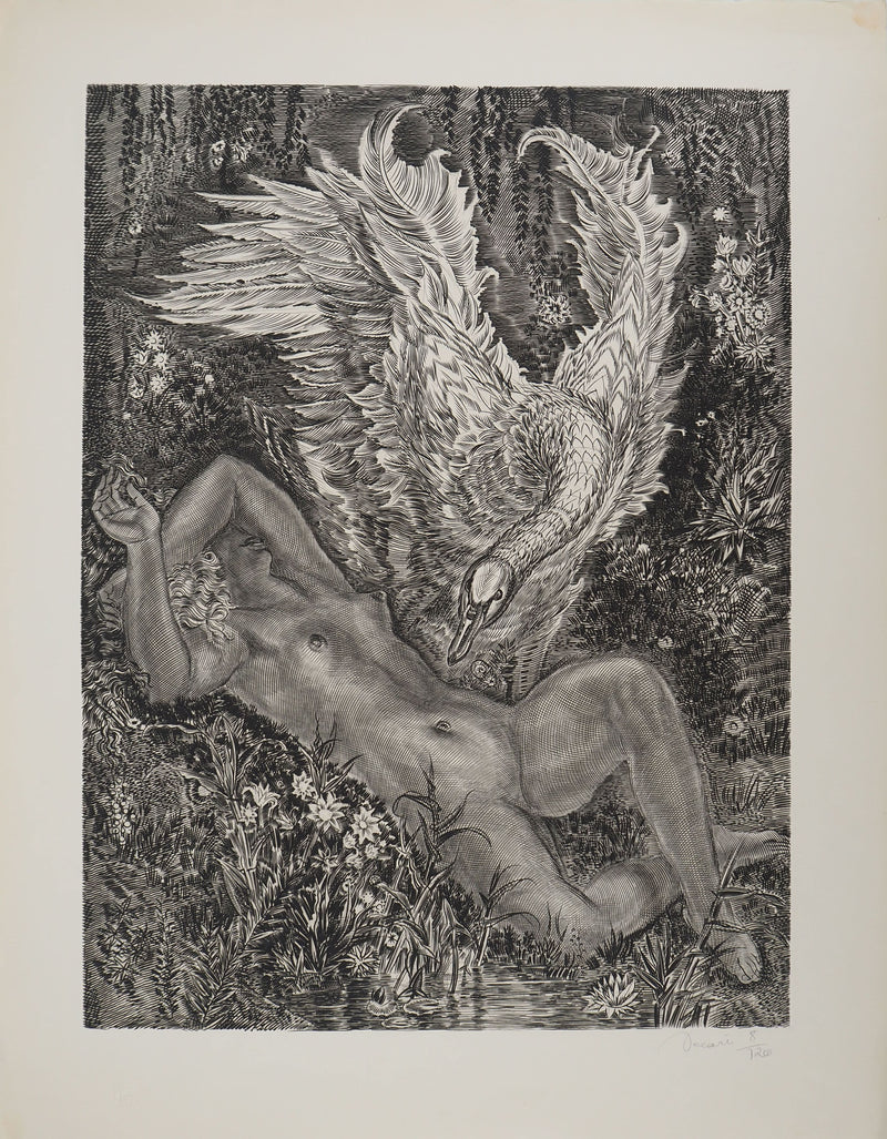 Albert DECARIS : Léda et le cygne, Gravure originale signée