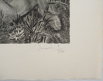 Albert DECARIS : Léda et le cygne, Gravure originale signée