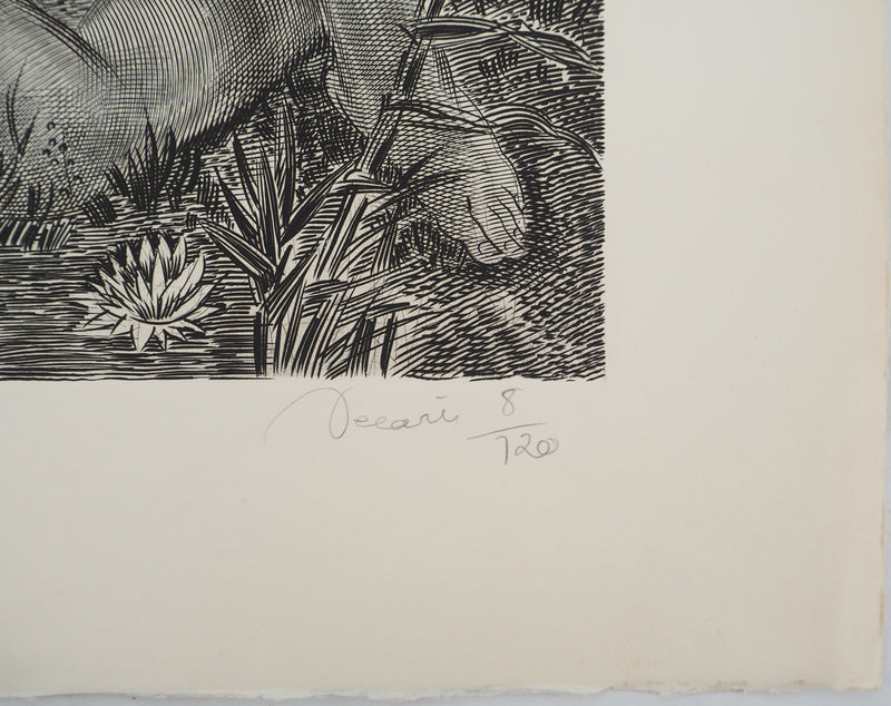 Albert DECARIS : Léda et le cygne, Gravure originale signée