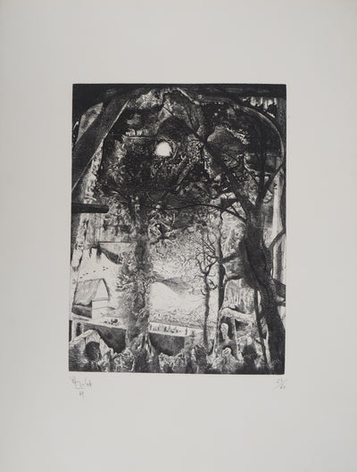 Yves MILET : L'arbre du village, Gravure originale (photo de détail 3) - Crédit photo : Galerie Art.Paris