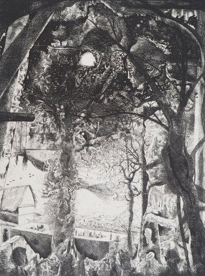 Yves MILET : L'arbre du village, Gravure originale (vue générale) - Crédit photo : Galerie Art.Paris